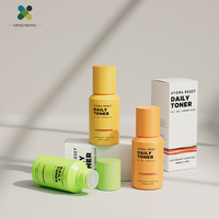 Bouteille cosmétique de voyage en PET de 50 ml en gros avec bouchon en PP et bouchon intérieur en PE, transparente vert thé, pour toner, essence, liquide, soins de la peau et cosmétiques