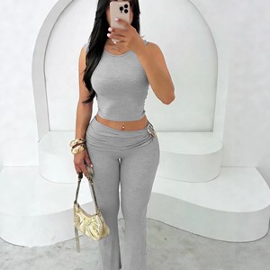 IStapromo Gifts Women's casual two-piece party outfit, low cut sleeveless top, fitted high waisted pants <b>set</b> - Product Image 5