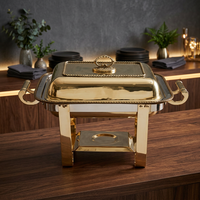 Plat de service rectangulaire en laiton de qualité supérieure 5L pour buffet, chauffe-plats avec couvercle ajouré et supports à combustible écologiques
