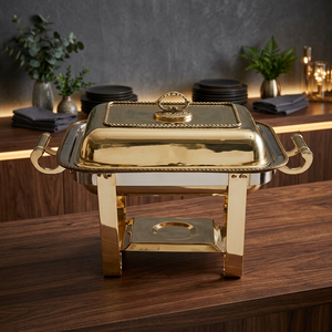 Juego de calentador de alimentos tipo buffet de latón rectangular de 5L de calidad premium con tapa y soportes para combustible calado, ecológico - Product Image 3