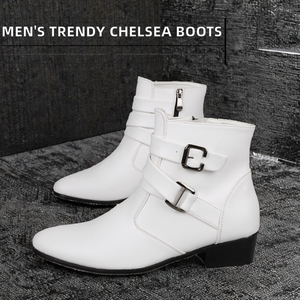 Trendy Men's Microfiber Leather Western Chelsea Boots Winter Autumn Custom Size 39-47 High Ankle Heel Anti-Slippery Zip Closure - Product Image 2