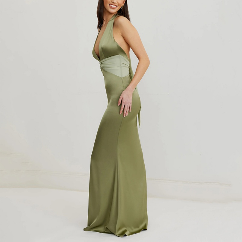 chinese dress ladies Domenica Lime Green Halter-Neck Wrap Maxi Dress – Club L London
