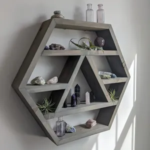 Wall Mount Shelf Custom Hexagon Triangle Shelf Handmade Wooden Wall Mounted Floating Collection Shelves