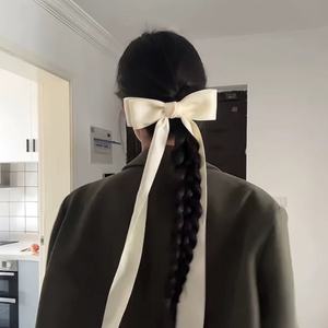 Pince <span class=keywords><strong>à</strong></span> cheveux Big Cream Bow de style français avec queue de ruban Couvre-chef doux et élégant pour les filles - Product Image 6