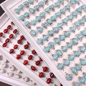 Anillo de Aleación con Piedra Sintética Turquesa Azul Verde Ovalada Vintage para Mujeres y Hombres, Regalo de Boda, Compromiso, Joyería - Product Image 1