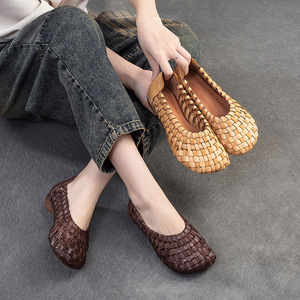 Sandalias tejidas a mano por encima de la rodilla, de piel de vaca auténtica, modelo nuevo de verano, con suela plana transpirable, zapatos cómodos para mujer - Product Image 5