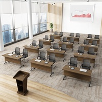 Ensemble table et chaises de réunion de bureau modernes et simples, table de formation longue pliable avec roulettes pour la formation et les discussions du personnel scolaire