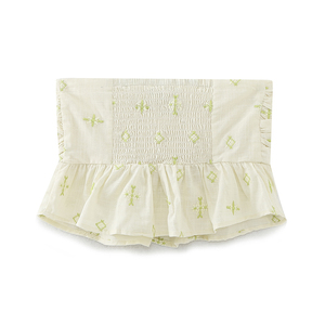 <span class=keywords><strong>Top</strong></span> court <span class=keywords><strong>sans</strong></span> bretelles en coton jaune à fleurs brodées, plissé et <span class=keywords><strong>smocké</strong></span>, décontracté et tendance pour l'été, pour femmes - Product Image 2