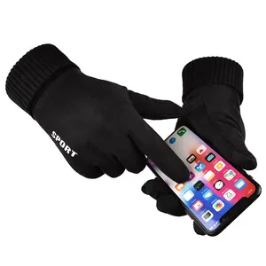 Unisex Thermische Motorfiets Rijden Fietshandschoenen Suède Stof Winter Handschoenen Gebreide Manchet Touchscreen Fietshandschoenen