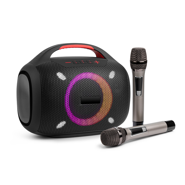 Portable Speaker with Two Microphones KINGSTAR 30W New Outdoor Karaoke Machine Loudspeaker Music Player