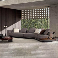 Canapé Horizon Minimaliste Italien, Canapé en Tissu Lin et Coton de Luxe, Canapé Modulaire Droit et Courbé pour Grand Salon de Villa