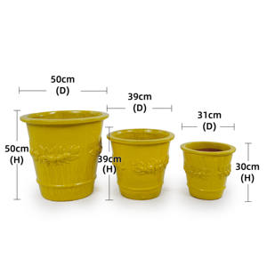 Pot de fleurs en céramique émaillée à motif elliptique gaufré de style américain, finition dégradée jaune lumineux, écologique, pour la maison et le jardin - Product Image 6