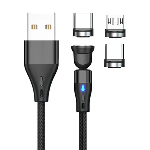 USB 3A 7pin 540 डिग्री सेल फोन डेटा चार्जर फास्ट चार्जिंग डेटा ट्रांसमिशन चुंबक 3 इन 1 मैग्नेटिक चार्जिंग केबल