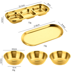 Bandeja de Servir de Luxo em Aço Inoxidável Ecológica Coreana com 3 Compartimentos Conjunto de Pratos para Molho Dourados - Product Image 2
