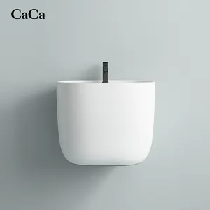 CaCa Chinese Factory Direct Sales Ceramic Basin Wash Basin Wall-hang Half Pedestal Type With Smart Mirror And Cabinet