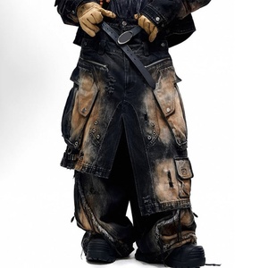 Pantalones de Trabajo de Mezclilla Desgastados Extra Grandes para Hombre, Diseño Multicapa, Adecuados para Moda Urbana Cyberpunk y Gótica - Product Image 3