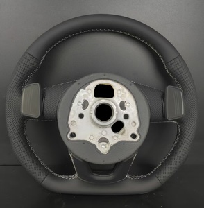 Volant de voiture en cuir noir perforé avec surpiqûres blanches et boutons multifonctions pour Audi <span class=keywords><strong>A3</strong></span>/A6/Q5/Q7 et RS <span class=keywords><strong>Line</strong></span> - Product Image 2