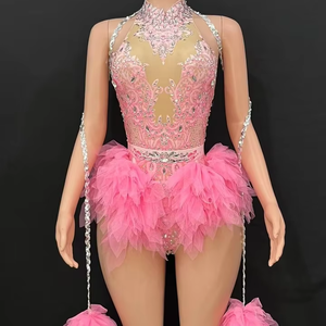 Costume Interattivo Kpop DS per Donne Coreane, Set X007 <span class=keywords><strong>Sexy</strong></span> per Club Notturni con Diamanti Rosa, Costume da Ballo Gogo Cats - Product Image 1