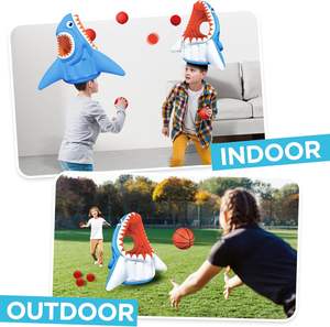 Jeu aquatique gonflable 3-en-1 en PVC robuste et écologique pour enfants, avec jeu de basket-ball, de football et de lancer de cerceaux, pour tout-petits en extérieur - Product Image 2