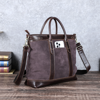 Sac fourre-tout unisexe vintage en daim et cuir de vachette OEM pour ordinateur portable 14,2 pouces, avec garniture en cuir huilé, grande capacité, pour hommes et femmes, idéal pour les voyages et le quotidien