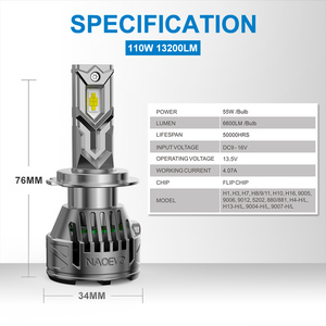 NAOEVO Core Pro 110W Xe Ánh Sáng Bóng Đèn H11 H7 <span class=keywords><strong>LED</strong></span> 9006 Canbus Tự Động Phụ Kiện 360 12V Luces Focos Kit 9005 <span class=keywords><strong>H4</strong></span> <span class=keywords><strong>LED</strong></span> Đèn Pha - Product Image 5
