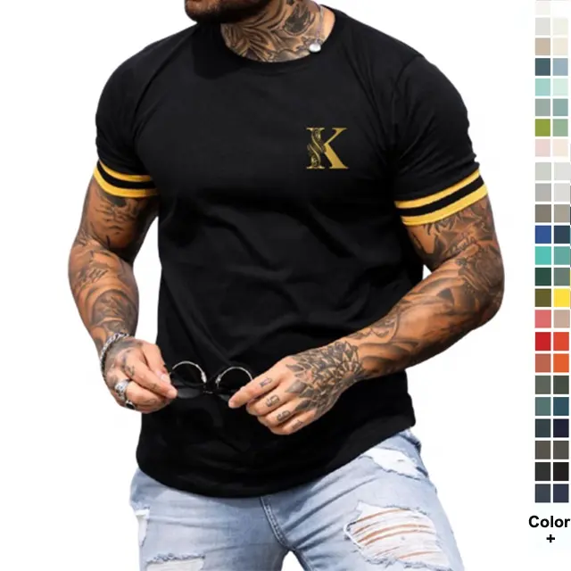 Men best quality brand T shirt Men's Fashion K Print Color Matching Casual Slim Fit Short Sleeve T-Shirt