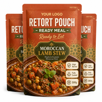 Sachet refermable imprimé sur mesure à trois soudures, résistant aux hautes températures (121°C), pour la cuisson sous autoclave, emballage alimentaire pour ragoût de mouton marocain et plats préparés