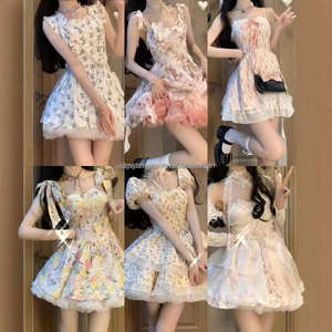 Vestido de gasa informal para mujer, estilo de cinturón de verano, venta al por mayor, vestido de cuello colgante de flores a bajo <span class=keywords><strong>precio</strong></span>, decoración con cremallera - Product Image 3