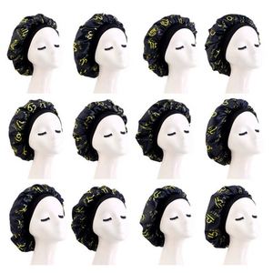Bonnet en satin imprimé avec logo personnalisé et 12 signes du zodiaque, large bande, taille extra, pour femme, usage quotidien extérieur, toutes saisons, pour cheveux - Product Image 2