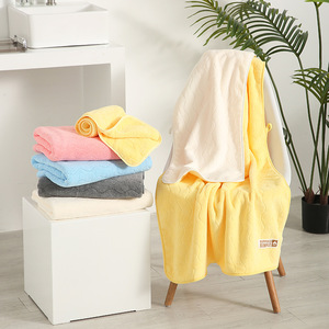 Simple Solid Color Coral Fleece <b>Bath</b> <b>Towel</b> <b>Set</b> 35x75cm 70x140cm Skin Friendly Home Use Gray Pink Blue Beige Yellow - Product Image 1
