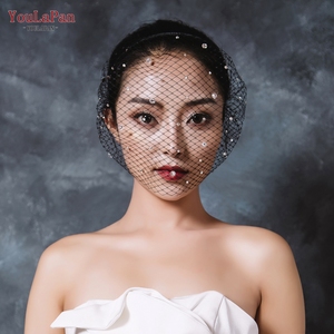 YouLaPan Voile de mariée court, accessoire pour <span class=keywords><strong>cheveux</strong></span>, bandeau en résille, pour fête/<span class=keywords><strong>mariage</strong></span>, avec perles en strass, coiffe monocouche VA12-B - Product Image 6