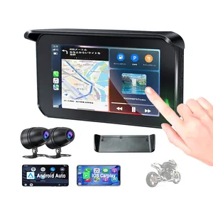 SUNWAYI Motorcycle Auto GPS BT 5 Inch Waterproof With Carplay Navigator DVR DUAL 1080P With 2 Cameras Motorcycle