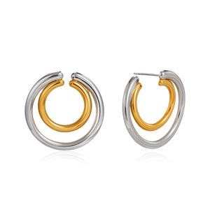 Stainless Steel Color-Blocked Hoop Earrings Geometric Design For Women Everyday Wear - Product Image 5