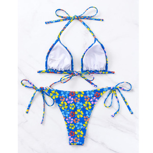 2-Mảnh Thiết Lập Side Tie Halter Bikini Áo Tắm Nhanh Chóng Khô Thoáng Khí Phía Trước Logo Sexy Brazil Đồ Bơi Cho Phụ Nữ - Product Image 4