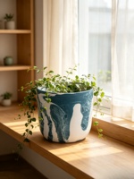 Pot Plastik Ukiran Tangan Motif Marmer Warna Teal Putih Gaya Amerika Modern Dekoratif Pot Bunga Bergaya untuk Dalam/Luar Ruangan untuk Rumah