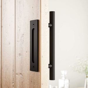 Poignée de porte de grange carrée WEKIS en acier noir moderne pour porte de garage, abri, cuisine, placard, atelier, appartement - Product Image 5