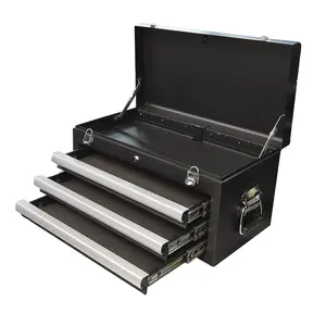 3 çekmece çelik alet kutusu ağır Metal kutu taşınabilir araç sandık dolabı el taşıma kilitlenebilir siyah kılıf