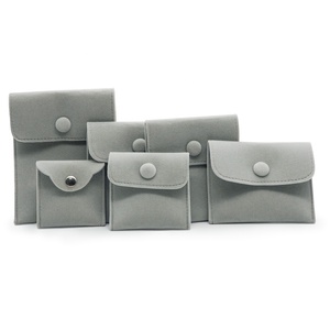 Lot de pochettes de flanelle de couleur grise, pour emballage de bijoux, avec attaches à pression, très petit, 6x6cm - Product Image 5