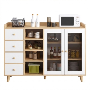 Meuble de salon multifonctionnel en <span class=keywords><strong>bois</strong></span> massif avec portes en verre <span class=keywords><strong>et</strong></span> étagères ouvertes |   Meubles d'appartement peu encombrants grande capacité - Product Image 1