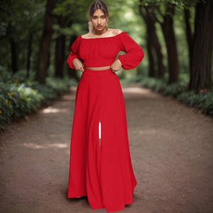 Price Solid Color Off Shoulder Long Sleeve Wide Leg <b>Pant</b> Set for Women Fashion - Product Image 2