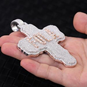 จี้มอสซาไนต์แบบกำหนดเอง จี้ประดับเพชร VVS มอสซาไนต์ เครื่องประดับฮิปฮอป เงินแท้ 925 ชุบทอง จี้รูปไม้กางเขน - Product Image 5