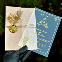 Carte d'invitation personnalisée en acrylique avec feuille d'or, invitations de mariage de luxe, enveloppe semi-pliée élégante, ensemble d'invitations de mariage