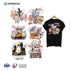 Hongcai Halloween citrouille chauve-souris crâne toile d'araignée autocollants de transfert de chaleur personnalisé haute qualité dtf transferts vinyle de transfert de chaleur - Product Image 1