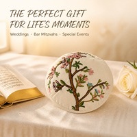 Kippa en lin ivoire à couverture intégrale avec broderie de fleurs de cerisier et impression intérieure personnalisée pour mariage juif, Yarmulke Judaica