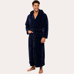 Peignoir de luxe pour homme en satin de coton, manches longues, épais, absorbant, léger, respirant, séchage rapide, lavable en machine - Product Image 3