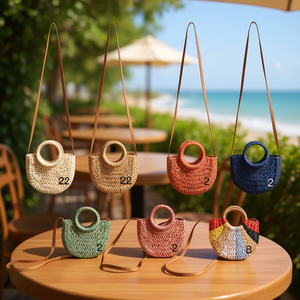 Petit sac à main semi-circulaire, sac en papier tissé, sac bandoulière, 26x23x6cm, BOLSO - Product Image 2