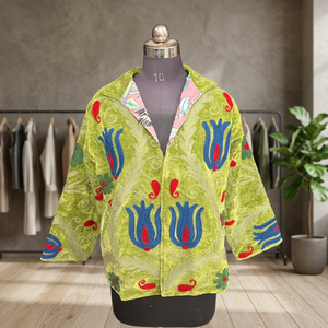 Veste courte vintage en velours vert olive brodée Suzani pour femme, doublée de soie, style ethnique, faite à la main, idéale pour les festivals - Product Image 5