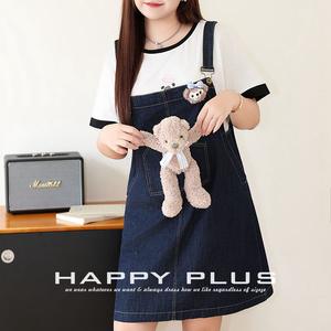 รันฉีเดนิมชุดเอี๊ยมผู้หญิงทรงเอไซส์พลัสสีพื้นสายรัดสีน้ำเงินสไตล์ยีนส์ N8954 - Product Image 5