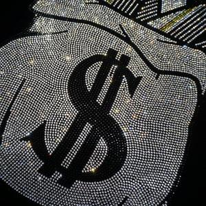 Oferta de fábrica, signo de dólar de gran tamaño, motivo de cristal de diamante plateado, calcomanía Strass, diseño de plantilla de diamantes de imitación personalizado - Product Image 3