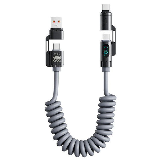 240w 4-in-1 Spring Retractable Fast Charging Cable for Apple 16p for Huawei Compatible with Mobile Phones